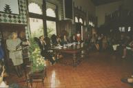 Edite Estrela, Presidente da Câmara Municipal de Sintra, Manuel Maria Carrrilho, Ministro da Cultura, e José Manuel Rodrigues Berardo aquando da assinatura do protocolo do Museu de Arte Moderna no Palácio Nacional de Sintra.