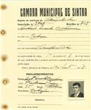 Registo de matricula de velocipedista em nome de António Duarte Corredora, morador em Cortesia, com o nº de inscrição 2849.