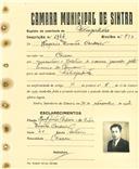 Registo de matricula de velocipedista em nome de Rogério Duarte Cordeiro, morador no Cacém, com o nº de inscrição 2944.