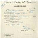 Registo de velocípede de marca Raio com motor Cuciolo, com o nº 5351, em nome de Manuel Alexandre Saldanha, morador em Sintra.