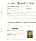 Registo de matricula de carroceiro em nome de José Alvelos, morador em Monte Santos, com o nº de inscrição 1950.