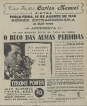 Programa do filme "O Beco das Almas Perdidas" com a participação de Tyrone Power, Joan Blondell e Cleen Gray.