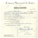Registo de velocípede de marca Especial, com o nº 5589, em nome de Gabriel Pires Freire, morador em Casal de Santa Cruz.