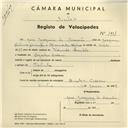 Registo de velocípede com o nº 3931, em nome de José Joaquim de Assunção, morador em Agualva.