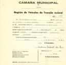 Registo de um veiculo de duas rodas tirado por um animal de espécie asinina destinado a transporte de mercadorias em nome de Filipe Carlos da Rocha, morador no Ral.