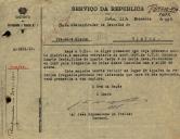 Ofício do Coronel do Distrito de Recrutamento e Reserva nº 1, João Nepomuceno de Freitas, ao Administrador do Concelho de Sintra, para que o mancebo António Duarte Costa, filho de Duarte Costa e de Maria Rosa, morador em Agualva, seja informado que caso não se apresente no quartel será solicitada a sua captura.