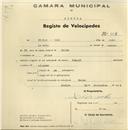 Registo de velocípede de marca Peugeot, com o nº 103, em nome de Filipe de Melo, morador em Belas.