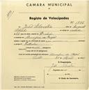 Registo de velocípede com o nº 1795, em nome de João Silvestre, morador em Almargem do Bispo.