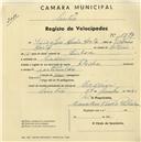 Registo de velocípede de marca Flecha, com o nº 1897, em nome de Vasco José [...] Horta, morador em Cacém.
