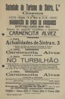 Programa de espetáculos com a participação da artista Carmencita Alvez.