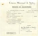 Registo de velocípede de marca Raio, com o nº 9087, em nome de José Maria Besteiro da Conceição, morador em Sintra.