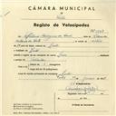 Registo de velocípede de marca Lusa, com o nº 3997, em nome de António Rodrigues da Costa, morador em Linhó.