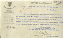 Ofício dirigido ao Administrador do Concelho de Sintra, proveniente do Presidente da Comissão Administrativa da Câmara Municipal de <span class="hilite">Cascais</span>, António Cardoso, solicitando informação de qual a data e entidade a quem foi enviada a reclamação referente a Etelvino da Cunha Sotto Mayor, por falta de pagamento do aluguer de um cilindro.