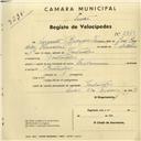 Registo de velocípede com o nº 2869, em nome de Augusto Rodrigues Veríssimo, morador em Fontanelas.