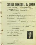 Registo de matricula de velocipedista em nome de Manuel André Cavalheiro, morador em Montelavar, com o nº de inscrição 1743.