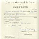 Registo de velocípede com o nº 5083, em nome de Maria de Assunção da Silva Sequeira, moradora em Praia das Maçãs.