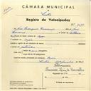 Registo de velocípede com o nº 3694, em nome de José Rodrigues Lourenço, morador em Azoia.