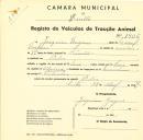 Registo de um veiculo de duas rodas tirado por dois animais de espécie asinina destinado a transporte de mercadorias em nome de Joaquim Gregório, morador em Belas.