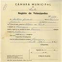 Registo de velocípede de marca Francesa, com o nº 3994, em nome de António Gusmão, morador em Carenque.