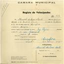 Registo de velocípede de marca Elgin, com o nº 877, em nome de Manuel António Marta, morador em Assafora.