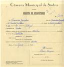 Registo de velocípede de marca Mauritano, com o nº 7233, em nome de Francisco Gonçalves, morador em Queluz.