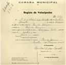 Registo de velocípede de marca Rolls, com o nº 529, em nome de Aníbal Lopes Barreto, morador em Rio de Mouro.