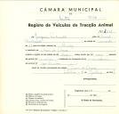 Registo de um veiculo de duas rodas tirado por um animal de espécie cavalar destinado a transporte de mercadorias em nome de Joaquim Fortunato, morador no Cacém de Cima.