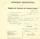 Registo de um veiculo de duas rodas tirado por dois animais de espécie muar destinado a transporte de mercadorias em nome de Domingos José Coelho, morador em Almoçageme.