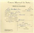 Registo de velocípede de marca Nacional, com o nº 9552, em nome de José dos Santos Lopes, morador em Algueirão.