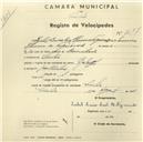 Registo de velocípede de marca Raleigh, com o nº 2677, em nome de Isabel Luísa Leal H. Figueiredo, moradora em Sintra.