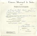 Registo de velocípede de marca Puch, com o nº 9133, em nome de Luís da Costa Santos, morador em Sintra.