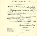 Registo de um veiculo de duas rodas tirado por um animal de espécie muar destinado a transporte de mercadorias em nome de Cipriano Maria Simões, morador na Abrunheira.