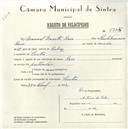 Registo de velocípede de marca Raio, com o nº 5745, em nome de Manuel Duarte Raio, morador em Sintra.