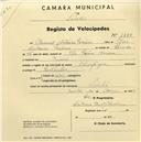 Registo de velocípede de marca Olympique, com o nº 1440, em nome de Manuel António Pereira, morador em Sintra.