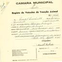 Registo de um veiculo de duas rodas tirado por dois animais de espécie bovina destinado a transporte de mercadorias em nome de Manuel Machado, morador em Almargem do Bispo.