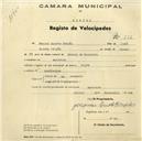 Registo de velocípede de marca Peugeot, com o nº 862, em nome de Manuel Duarte Pimpão, morador em Barreira.