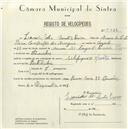 Registo de velocípede com o nº 5486, em nome de Lionidio dos Santos Pereira, morador em Queluz.