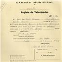 Registo de velocípede com o nº 1339, em nome de Joaquim António Tomé, morador em Odrinhas.