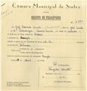 Registo de velocípede com o nº 6391, em nome de José Eduardo Simão, morador em Banzão.