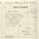 Registo de velocípede com o nº 5480, em nome de Raul Correia, morador em Algueirão Velho.