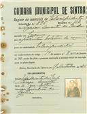Registo de matricula de velocipedista em nome de Isaías Duarte da Paula, morador no Cacém, com o nº de inscrição 896.