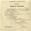 Registo de velocípede com o nº 1566, em nome de Luís Filipe Rodrigues Sousa, morador em Sintra.
