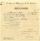 Registo de velocípede de marca Kreidler, com o nº 7387, em nome de José Francisco Graça B., morador em Colares.
