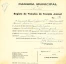 Registo de um veiculo de duas rodas tirado por dois animais de espécie muar destinado a transporte de mercadorias em nome de Francisco Duarte Lemos Júnior, morador no Casal da Freira em Almargem.