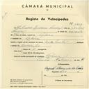 Registo de velocípede de marca Cycles Pombal, com o nº 4203, em nome de Salvador Isidoro Pardal, morador em Tojeira.