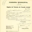 Registo de um veiculo de duas rodas tirado por dois animais de espécie muar e asinina destinado a transporte de mercadorias em nome de Manuel Caetano, morador em Sacotes.