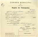 Registo de velocípede de marca Royal, com o nº 3236, em nome de António Lourenço Vitória, morador em Terrugem.