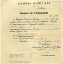 Registo de velocípede com o nº 1920, em nome de António Manuel Patrício, morador em Azoia.