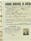 Registo de matricula de velocipedista em nome de António Lúcio Tavares Ribeiro, morador em Sintra, com o nº de inscrição 903.
