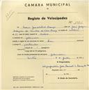 Registo de velocípede com o nº 1926, em nome de Maria José da Silva Araújo, moradora em Galamares.